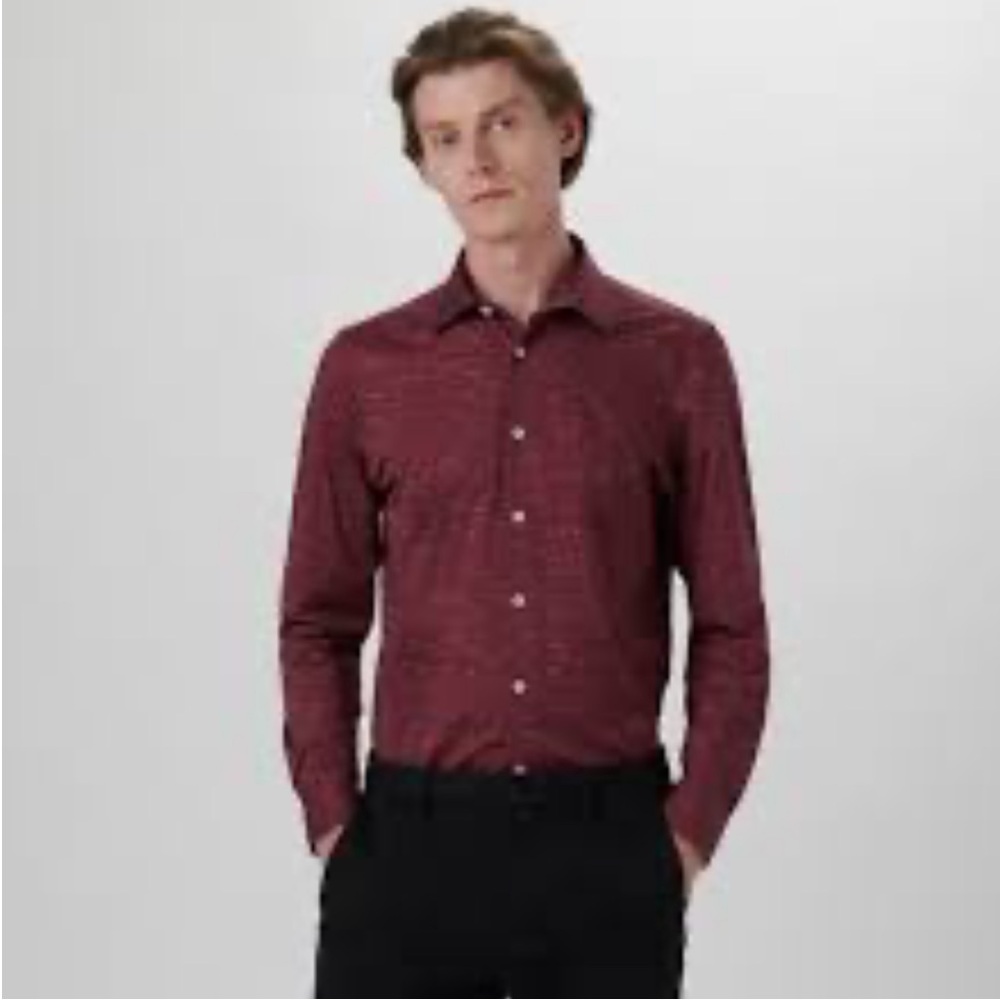 C20 Bugatchi Uomo Men's Burgundy Shirt Long‎ Sleeve Tee